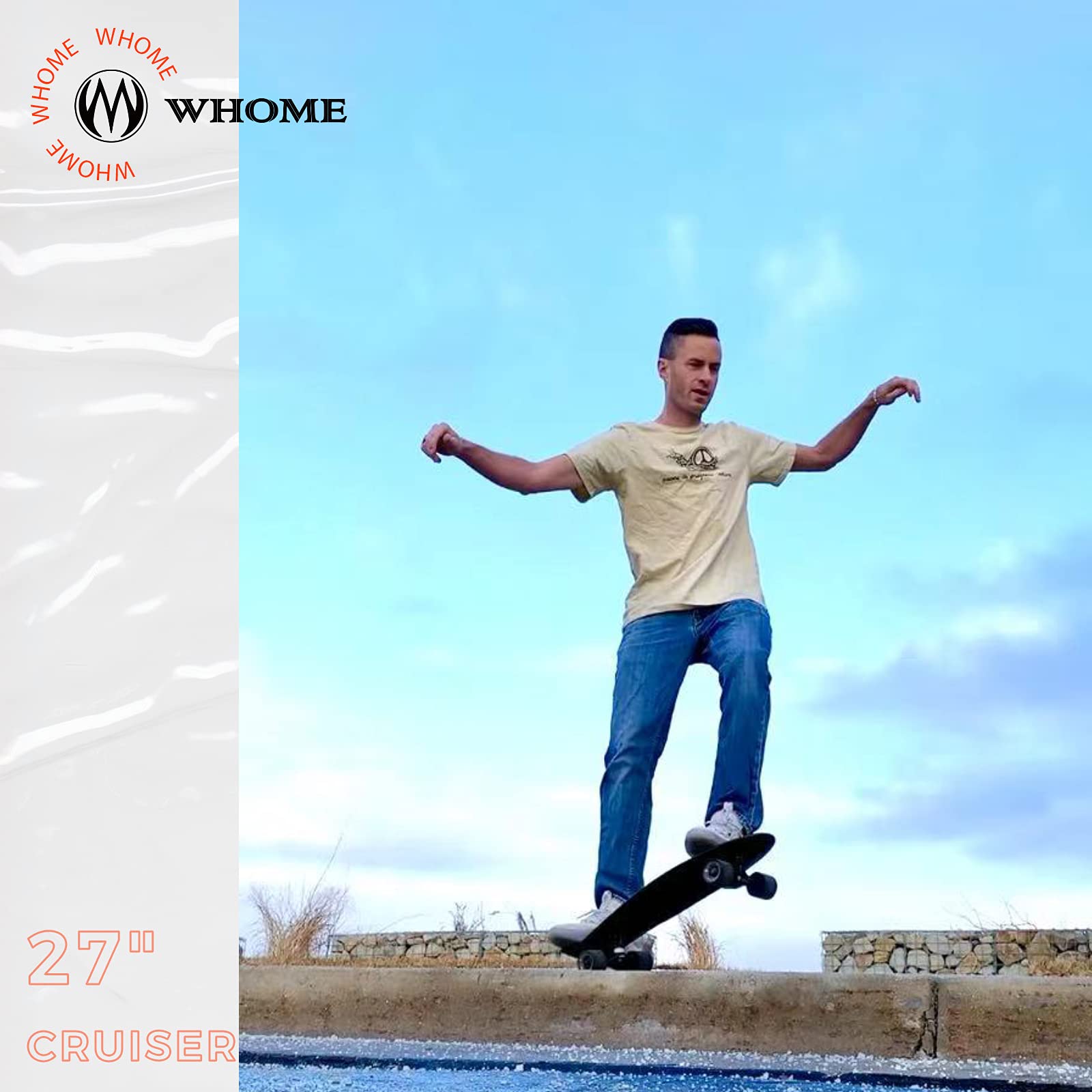 WHOME Skateboard Cruiser da 68 cm, completo per adulti/bambini/ragazzi/principianti/professionisti, pedana in plastica retrò, cuscinetti ABEC-9 con strumento a T