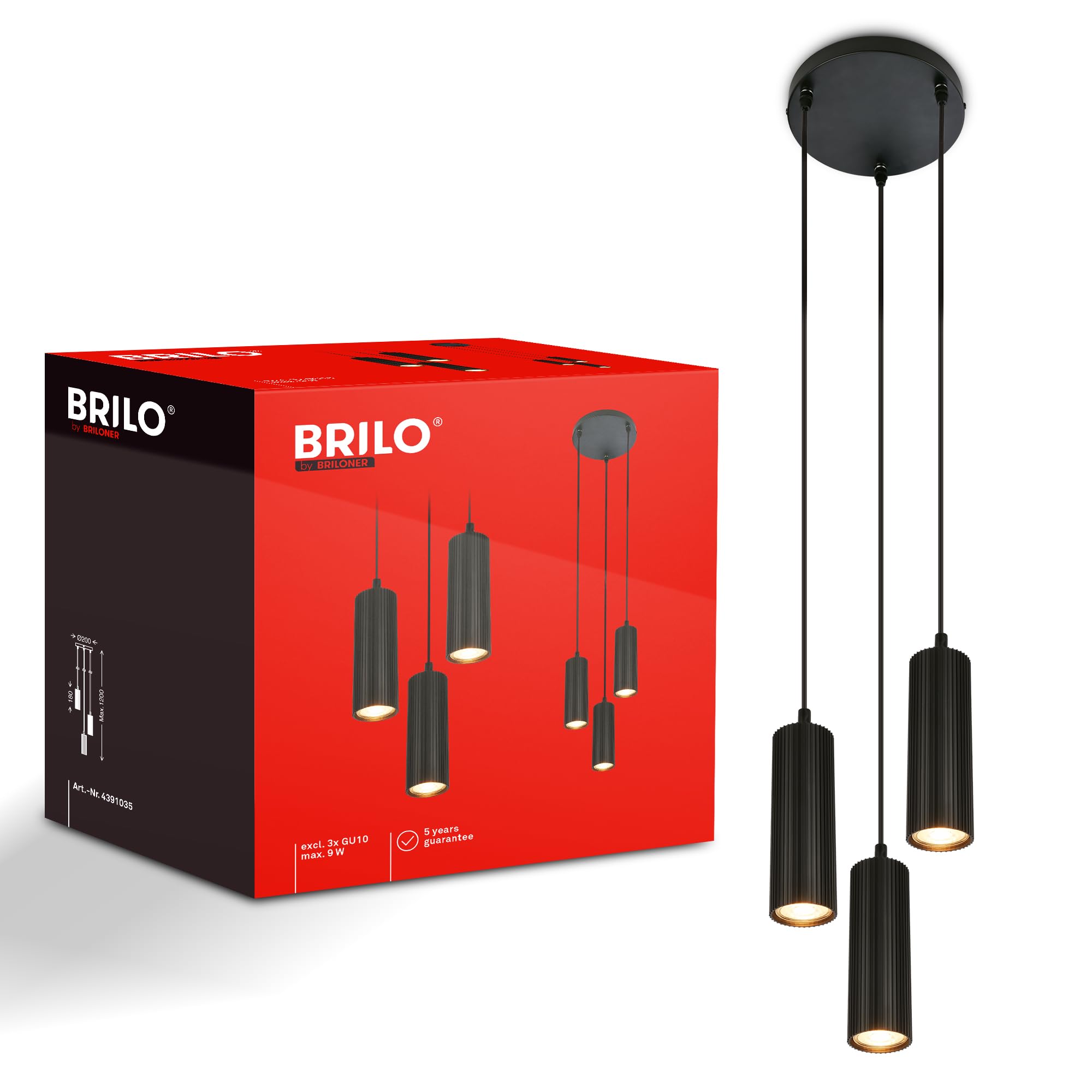 Briloner - Lampadario A Sospensione 3 Luci GU10 Regolabile Nero 120 cm