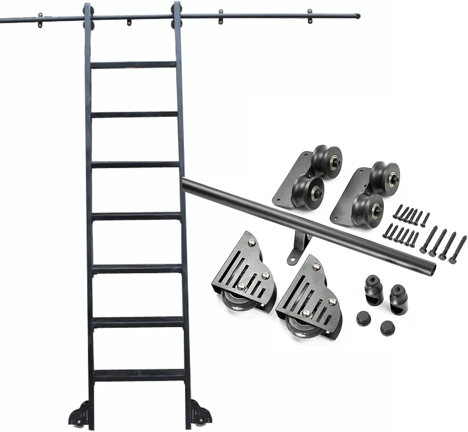 Rolling Library Ladder Hardware Sliding Barn Track Kit(No Ladder), Sliding Barn Door Kit 3.3ft-13ft Sliding Ladder Library Full Set Hardware Rolling Track (Size : 13ft/400cm Track kit)