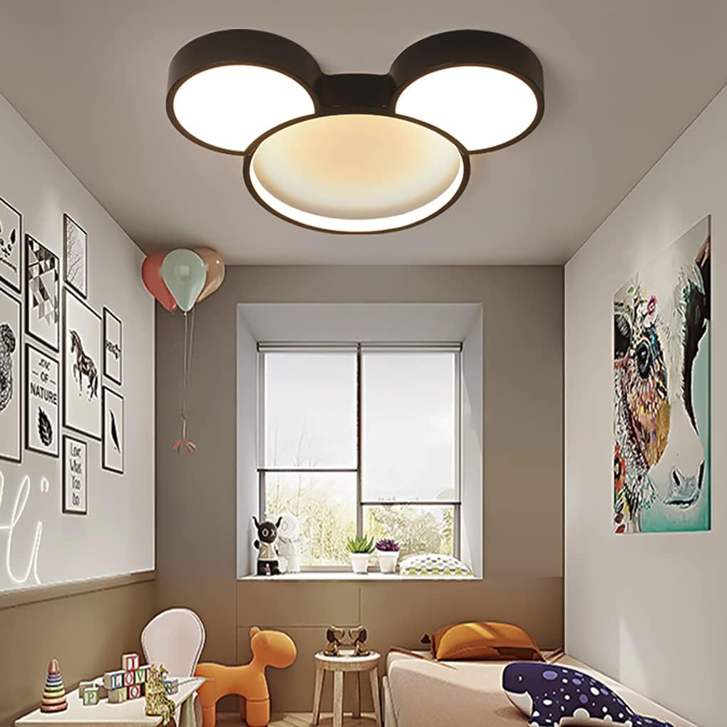 Modern LED Ceiling Light Acrylic Cartoon Mickey Mouse Flush Mount Light Stepless Dimming Fixtures for Kids, Girls, Children's, Boys Rooms and Bedroom Remote Control Stepless Dimming Mickey