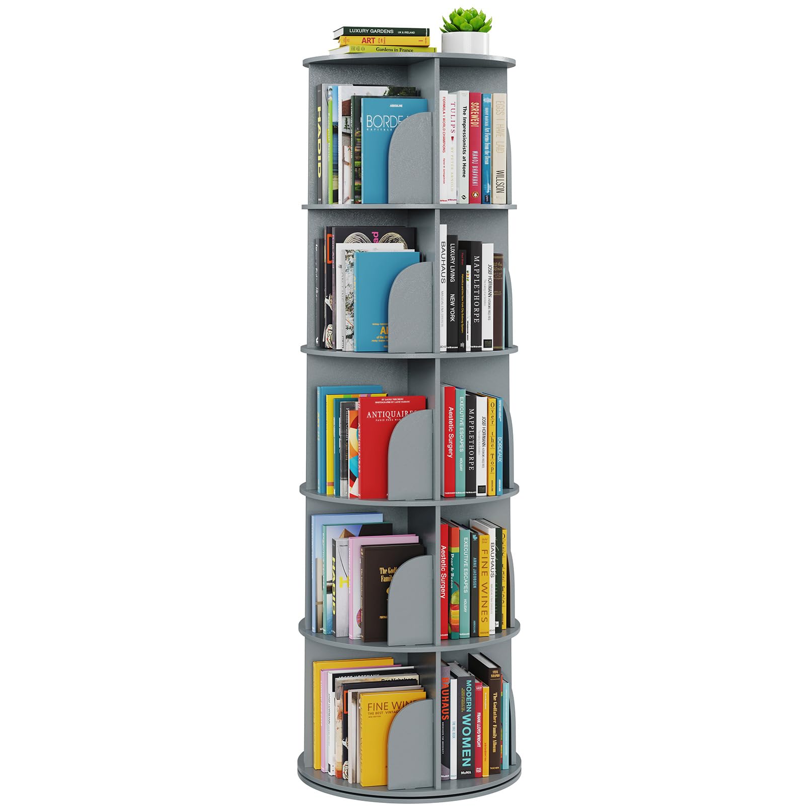 SpaceAid 5 Tier Rotating Bookshelf Tower, Spinning Bookcase Lazy Susan, Revolving 360 Book Shelf Storage Round Carousel, Vertical Rotate Turning