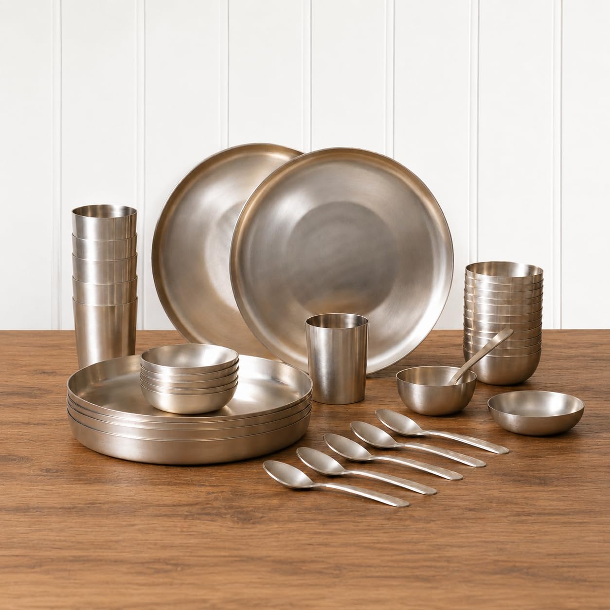 Elegant 36-Piece Handcrafted Kansa Dinnerware Set Featuring Premium Matte Finished Bronze Plates, Bowls, Tumblers, and Spoons for Luxury Dining-image-7