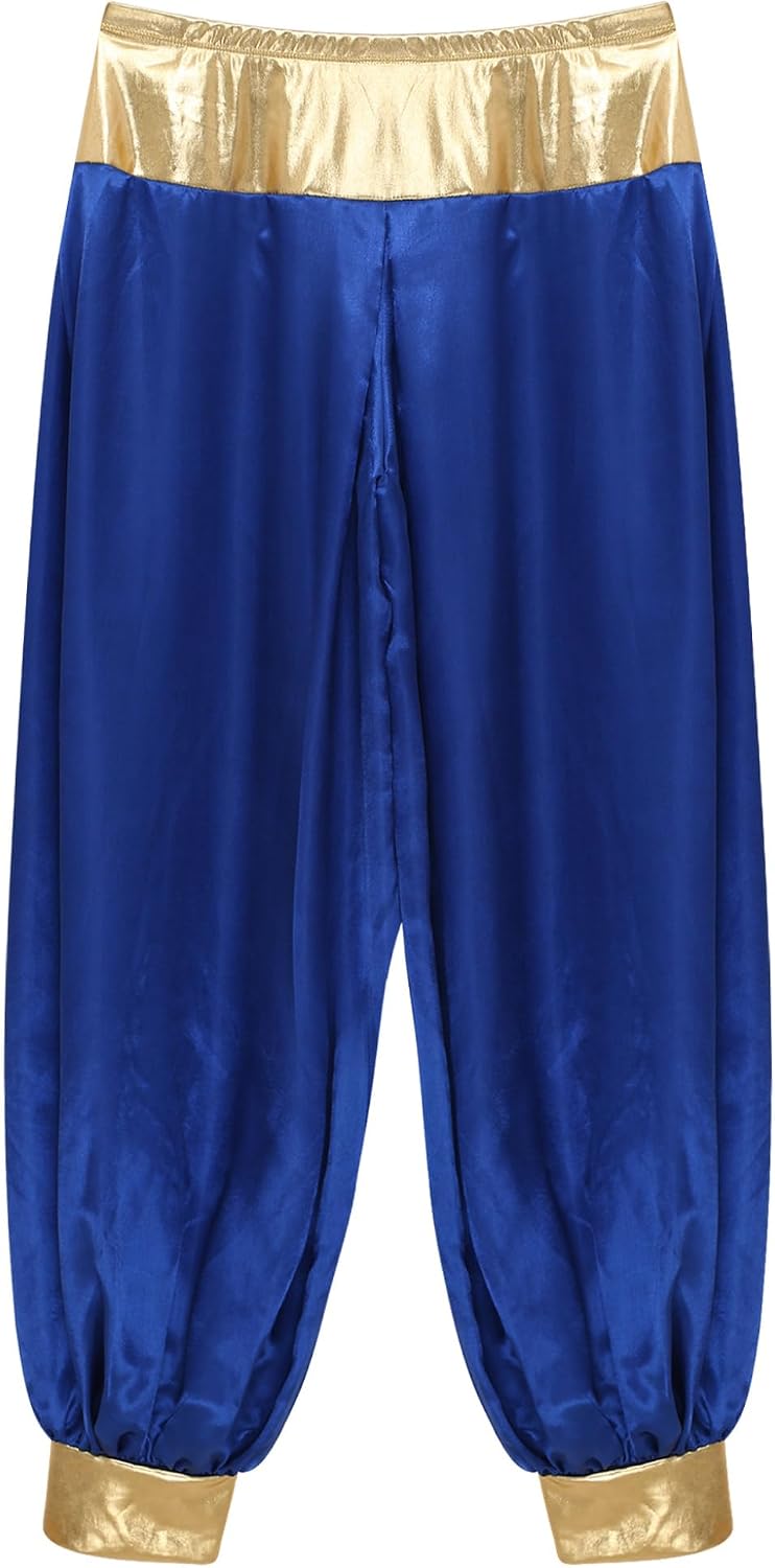 Men's Arabian Prince Costume Halloween Cosplay Fancy Dress Shiny Satiny Harem Pants for Party