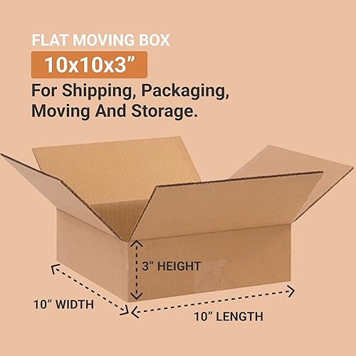 Miniatura 3 de AVIDITI Cajas de envío planas de 10 pulgadas de largo x 10 pulgadas de ancho x 3 pulgadas de alto, paquete de 25 Caja de cartón corrugado para