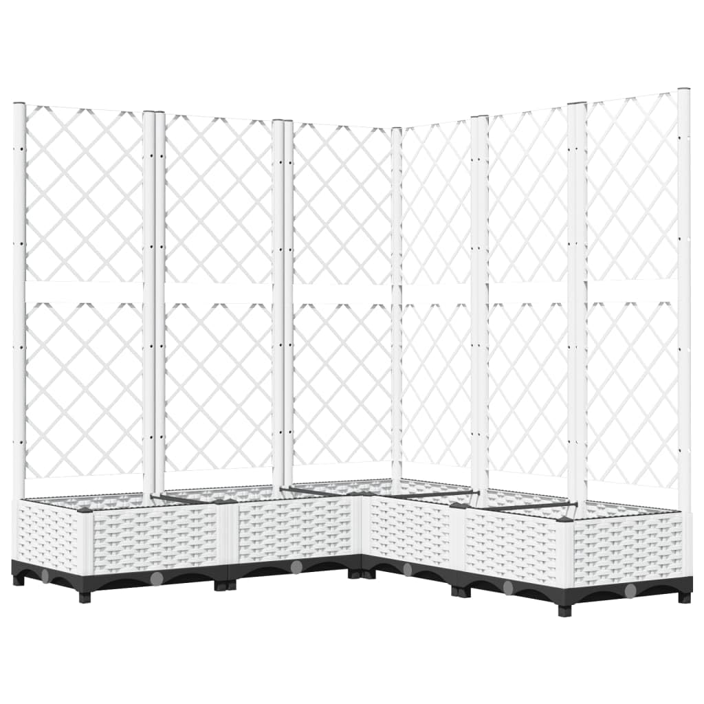 vidaXL Garden Planter with Trellis Outdoor Entrance Patio Terrace Raised Bed Flower Box Climbing Support Plant Pot White 120x120x121.5 cm PP