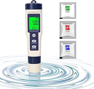 PH Meter, PH Meter for Water with ATC pH Tester,5 in 1 PH/EC/TDS/Salt/Temp High Accuracy PH Tester with LCD Backlit for Drinking Water,Pool and Aquarium