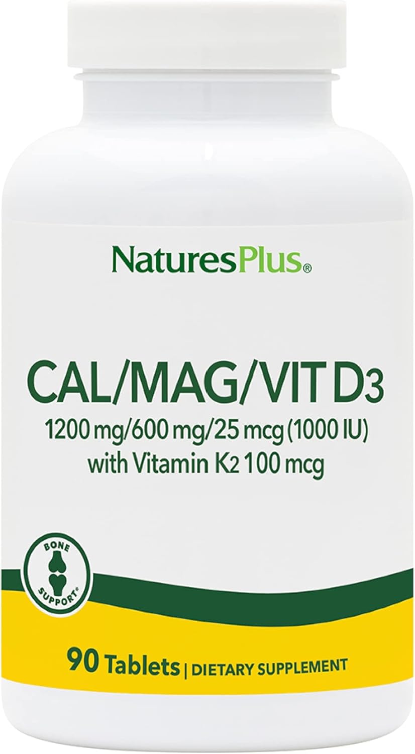 NaturesPlus Calcium/Magnesium/Vitamin D3 with Vitamin K2 - Supports Bone & Immune Health - Vegetarian, Gluten Free - 90 Tablets - 22.5 Servings