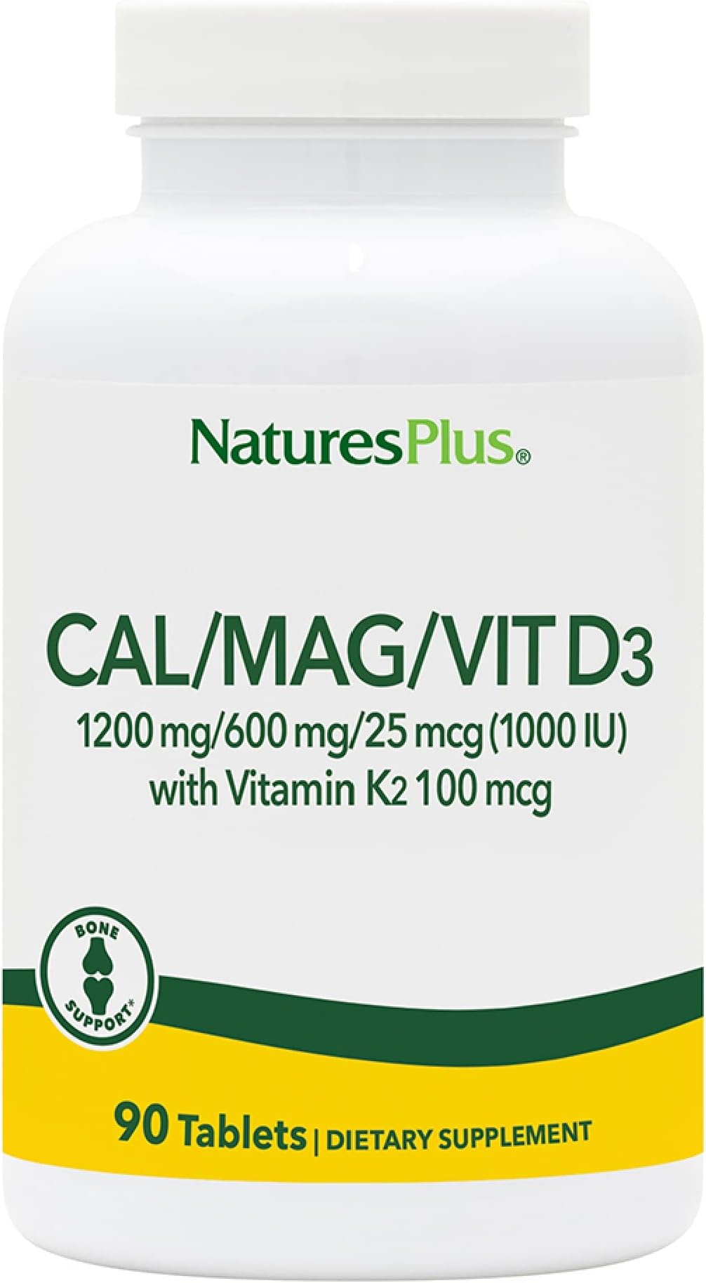 Calcium/Magnesium/Vitamin D3 with Vitamin K2 - Supports Bone & Immune Health - Vegetarian, Gluten Free - 90 Tablets - 22.5 Servings