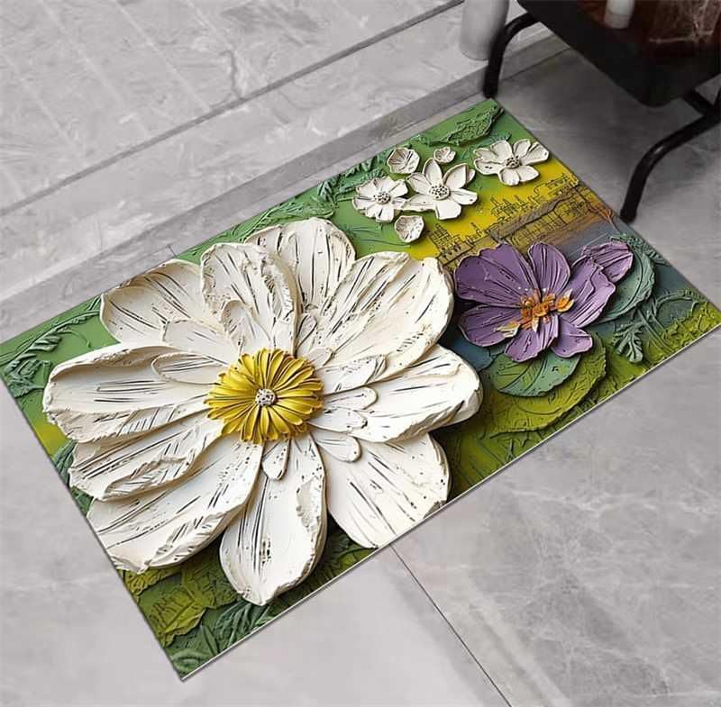 Image of Bathroom Mat,Door mat Door Mat, Rubber Non-Slip Quick Dry Rugs Fit Under Door Super Absorbent Thin Fashion Washable Oval Floor Bath Mat (Mult- Pack of 1)