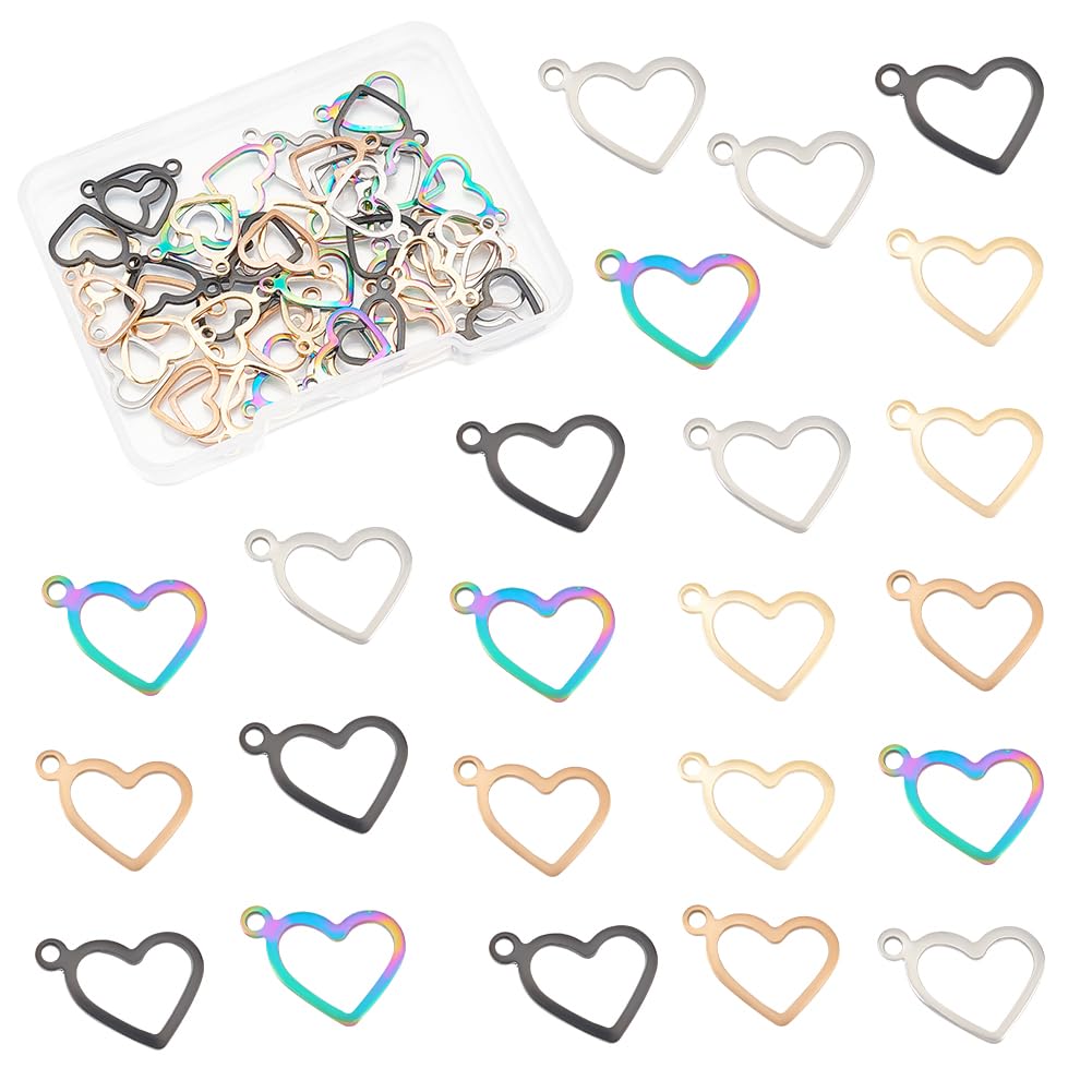 UNICRAFTALE - Colgante de corazón hueco, hipoalergénico con colgante de acero inoxidable, 1 mm pequeño agujero para la fabricación de joyas