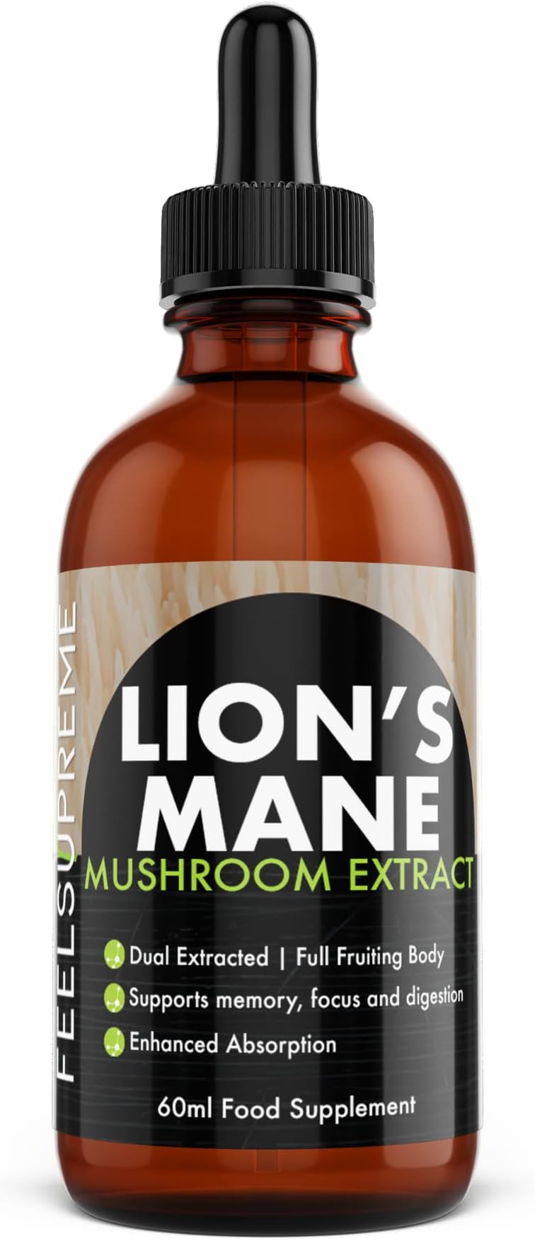 Lions Mane Supplement High Strength Mushroom Extract - Liquid Drops, 10:1 - Whole Fruiting Body - Brain Booster Supplements, Mushroom Supplement, Lions Mane Drops - 60ml