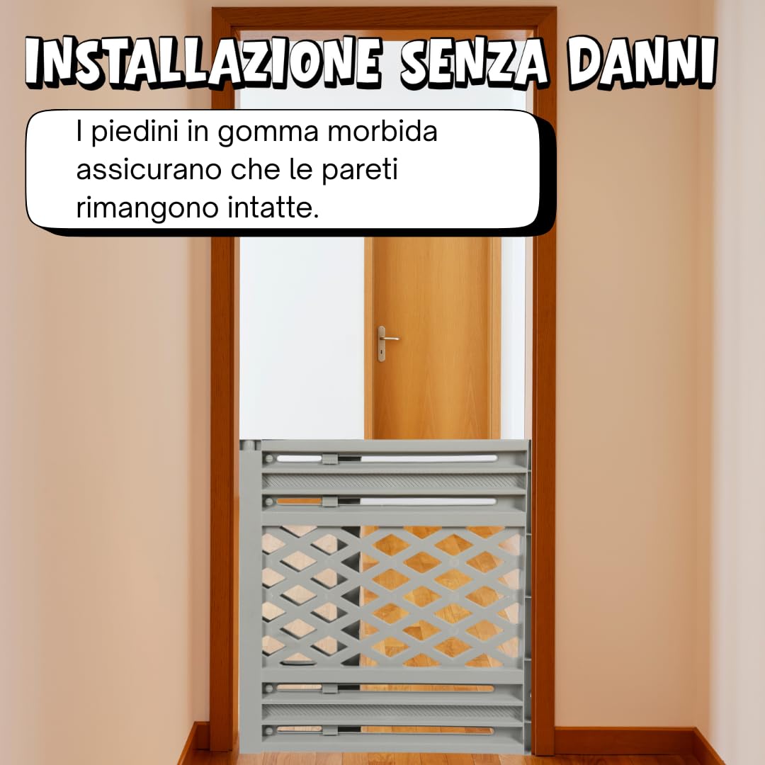 acquaverde | Cancelletto Estensibile per Cani e Gatti da Interno, in Plastica Grigia con Sistema di Chiusura – Recinto di Sicurezza per Animali Domestici per Casa e Scale | 106x68,8x5 cm