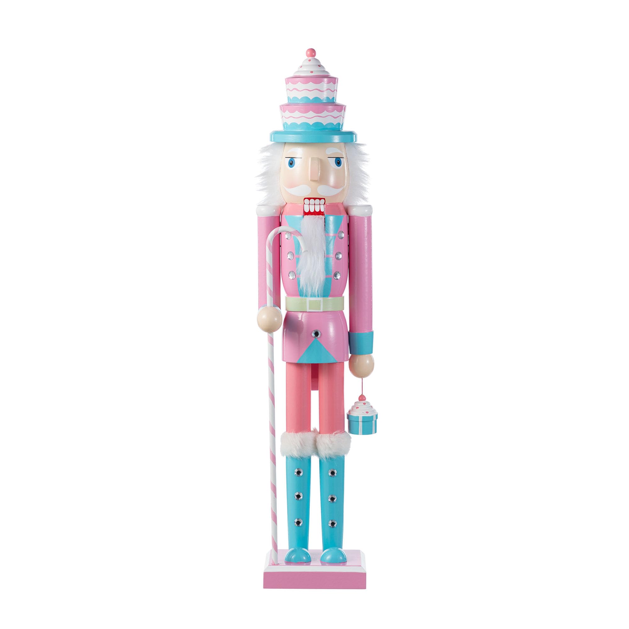 Glitzhome 24" H Pink Nutcracker Christmas Decor Wooden Nutcracker Ornaments Pink Cake Nutcracker Figurine Traditional Christmas Decor for Tables Desktop Porch Holiday Festive