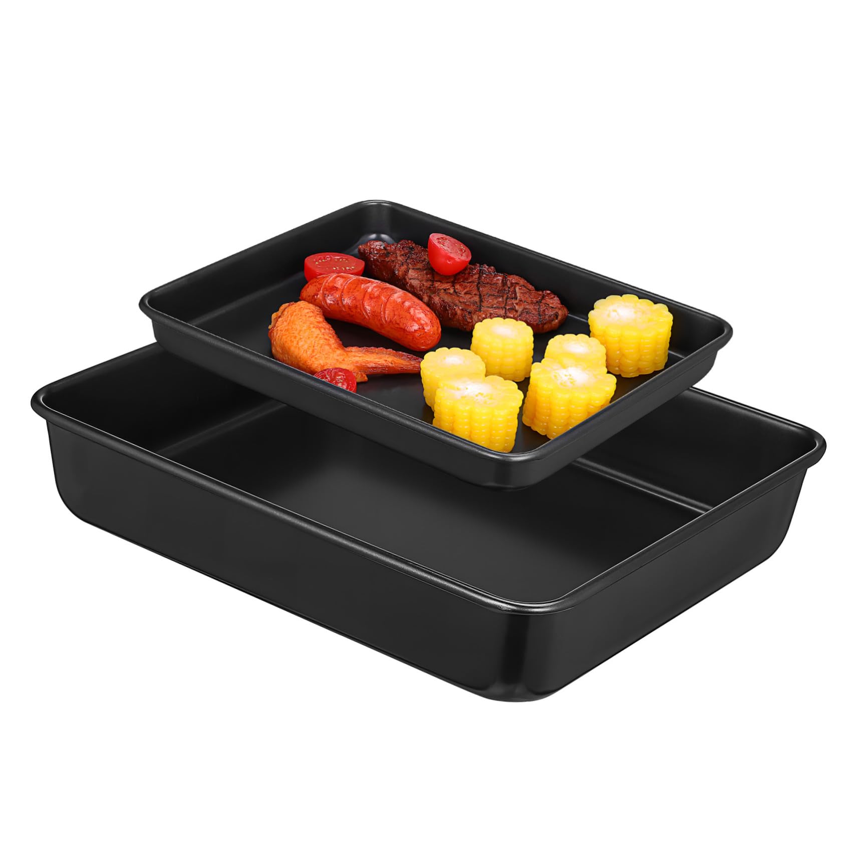 ERINGOGO Bandejas para Hornear Horno Tostador Antiadherentes Acero Inoxidable 13 y 11 Negras Kit Multifuncional Cocina Pan Pasteles 2 Piezas