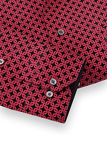 Paul Fredrick Men's Classic Fit Non-Iron Cotton Geometric Print Dress Shirt Black/Red 17.5/33 Dhs030B #TOP3