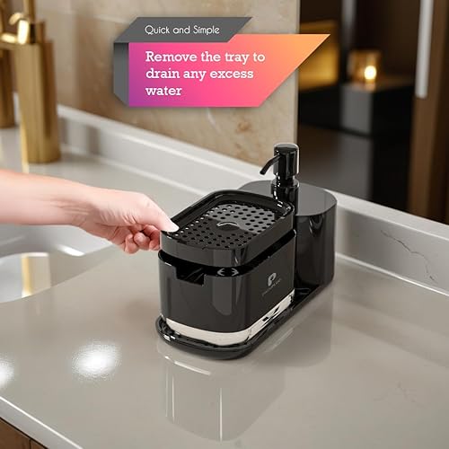Miniatura 5 de Juego de dispensador automático de jabón para lavavajillas, bomba de jabón doble satisfactoria, bandeja de esponja premium, organizador de fregadero