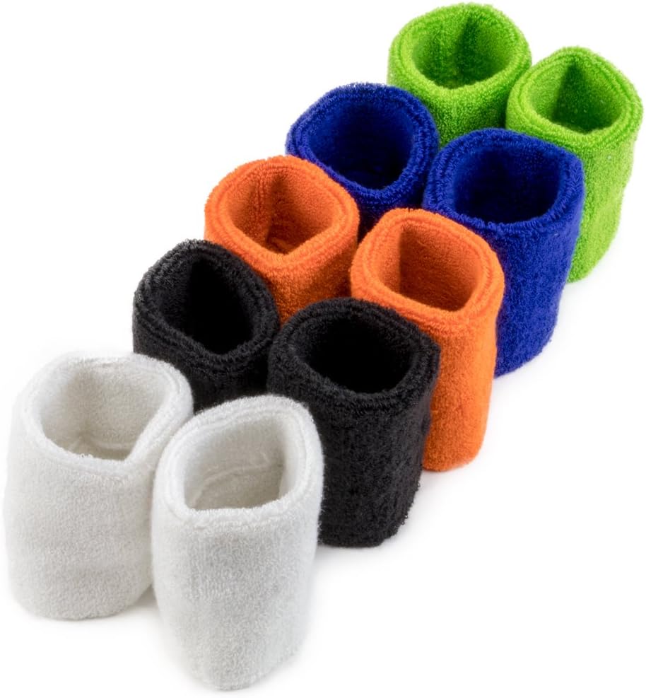 10-Pack Cotton Terry Cloth Wrist Sweatbands, No-Sweat Grip Savers for Fitness, Exercise, Basketball, 5 Colorful Pairs by Crown Sporting Goods