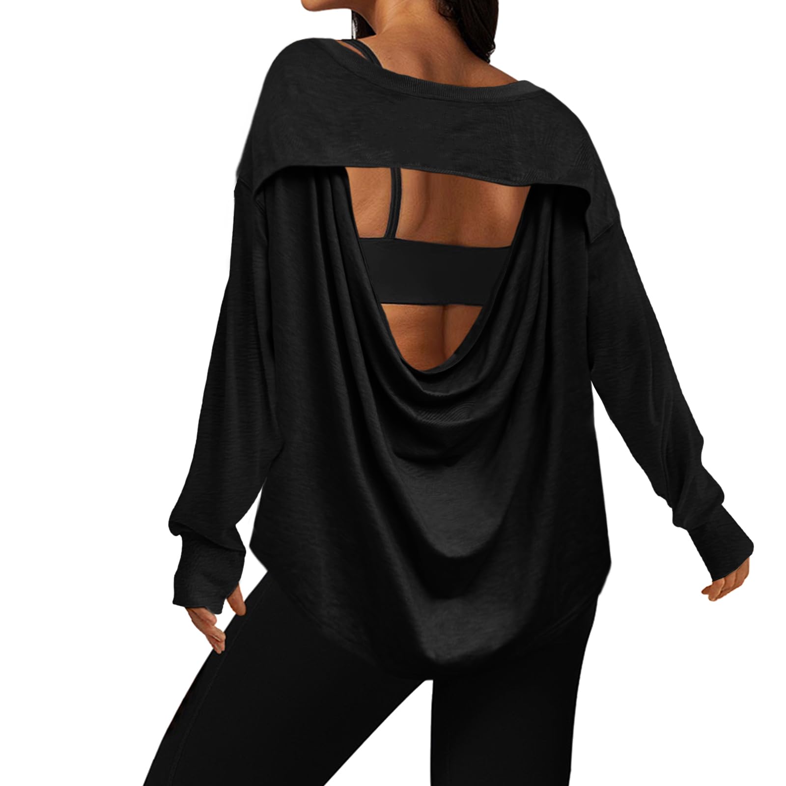 UNIANKIYA Open Back Workout Tops for Women Long Sleeve T Shirts Casual Activewear Athletic Yoga Gym Running Y2k