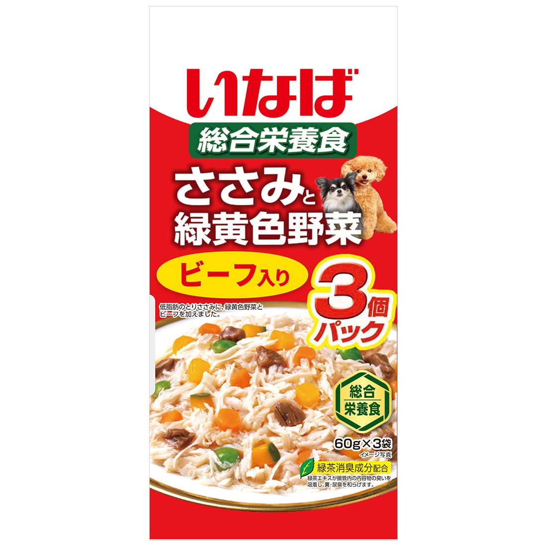 Amazon.co.jp: いなば ささみと緑黄色野菜 ビーフ入り 60g×3袋 4個