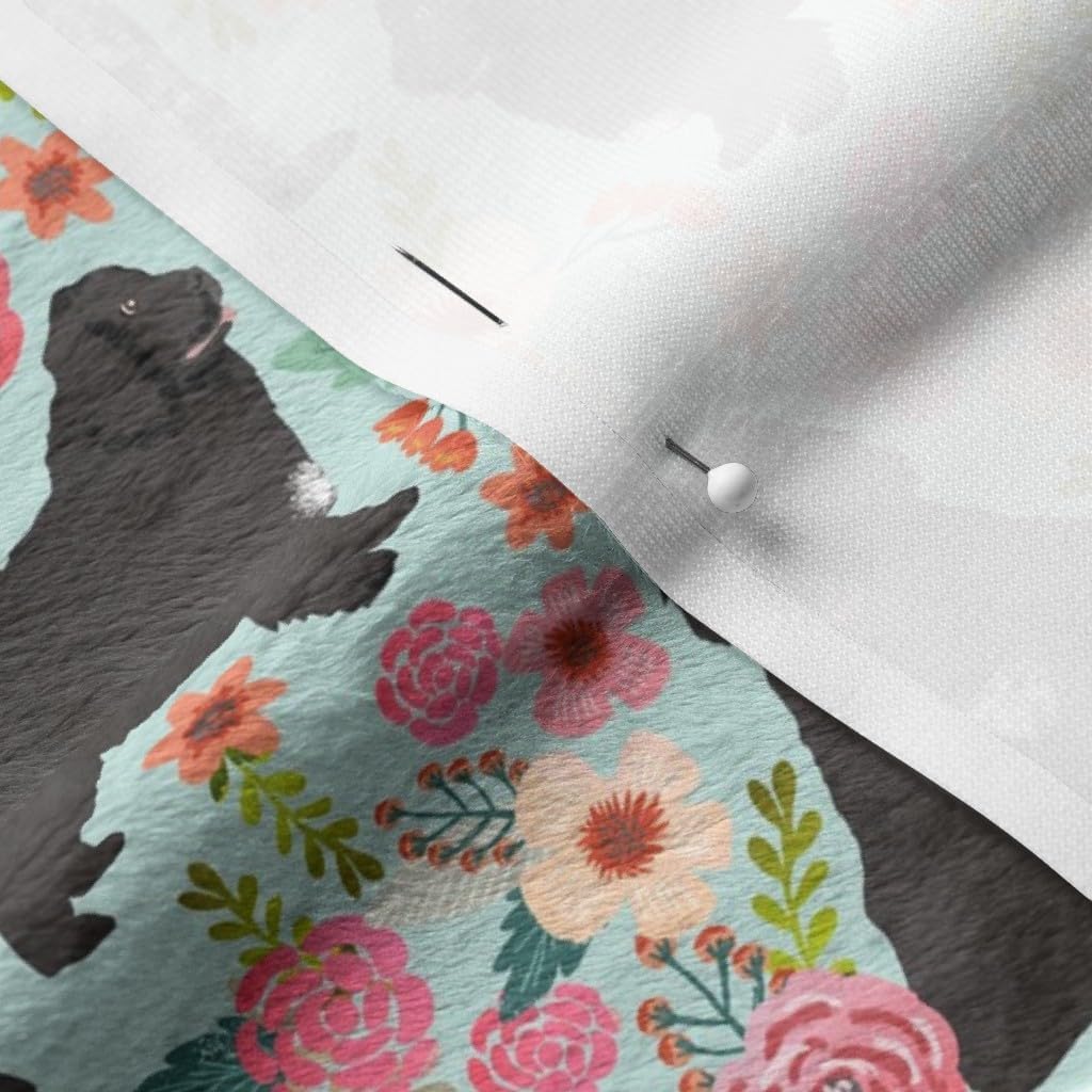 Spoonflower Fabric - Newfoundland Dogs Newfoundlands Cute Dog Florals Pet Portrait Printed on Minky Fabric by The Yard - Sewing Baby Blankets Quilt Backing Plush