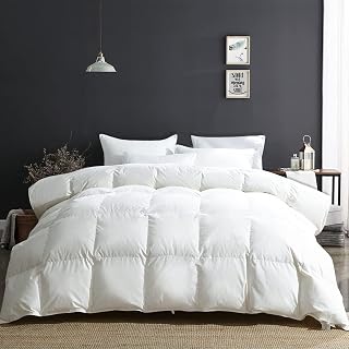 APSMILE King Size Organic Cotton Down Feather Comforter - All Season Fluffy Duvet Insert 106x90 Ivory White 54oz Fill