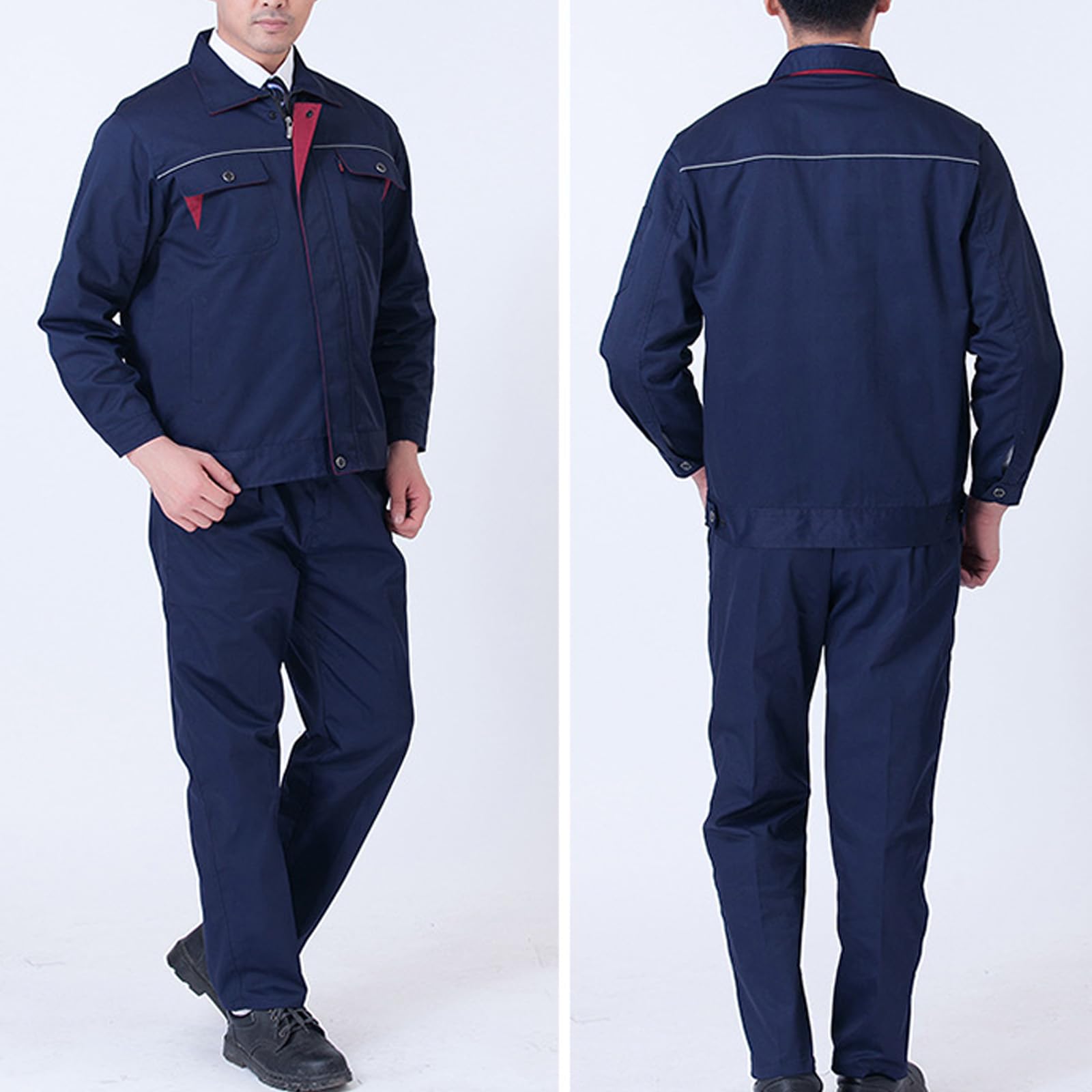 Trabajo De Sobretodo De Manga Larga Ropa De Trabajo General Set Chaqueta Y Pantalones Con Bolsillos Múltiples