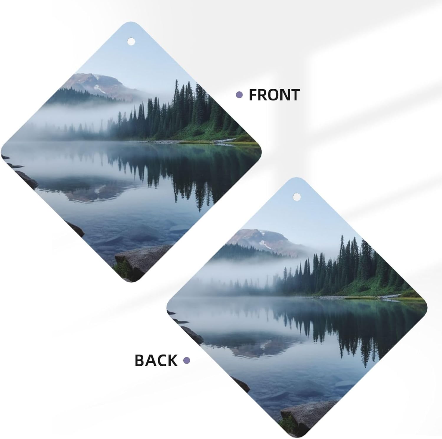 Foggy Lake by Mount Rainier Car Air Freshener Cards Set of 4 Pieces Long Lasting Hanging Scented Cards Auto Aromatherapy Tablets Personalized Car Fresheners Gifts for Men Women - Lavender Scent image 3