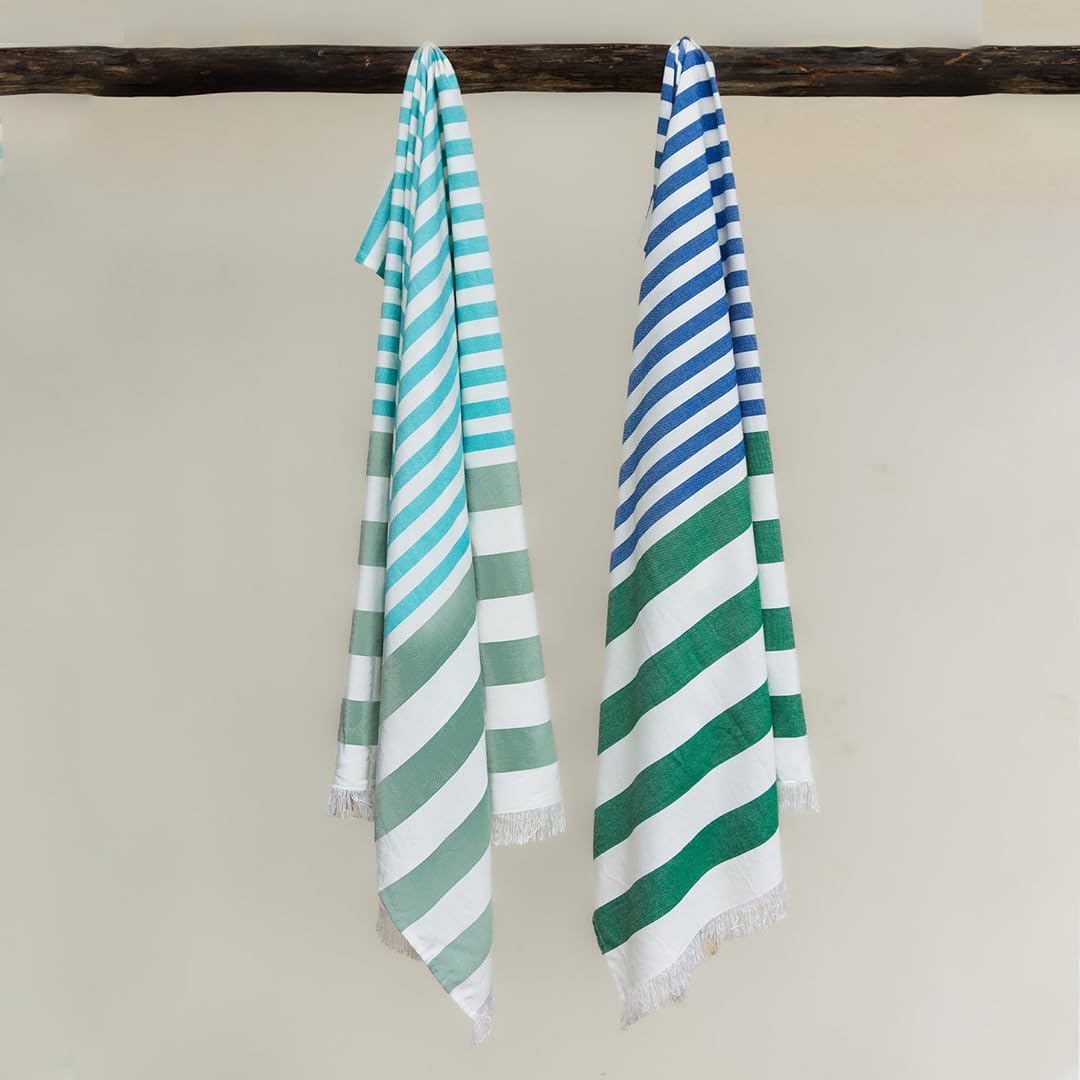 MUSH 100% Rayon from Bamboo Cabana Style Beach Towels: Light Weight, Ultra Soft, Super Absorbent, Quick Dry Bath Towel || 35 X 63 Inches (Extra Large, Lt. Green Grey & Aqua Peach)