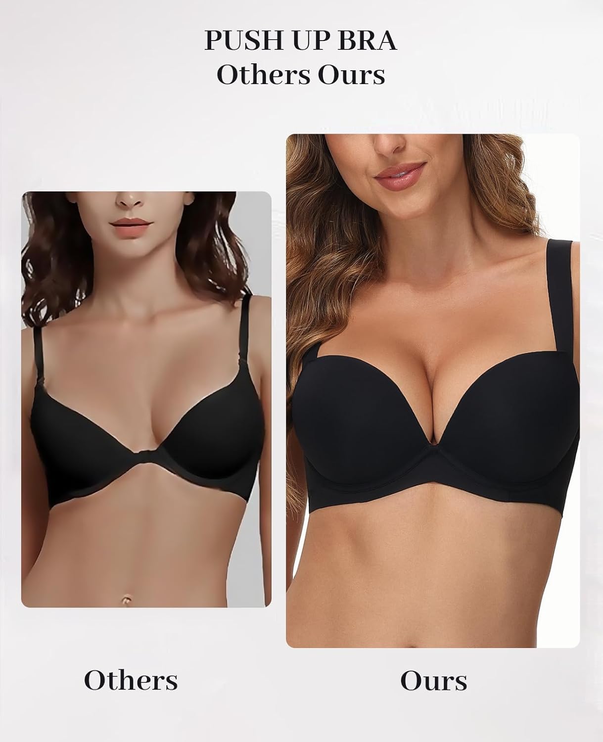 Push Up Thick Padded T Shirt Bra Underwire Support Plunge Everyday Bras for Women Add 2 Cup Black 32E - Image 2