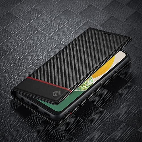 ZTOFERA Flip Wallet Case for Samsung Galaxy A53 5G, Premium PU Leather Carbon Fiber Folio Case with Card Holder Magnetic Closure Stand View Protective Phone Cover, Horizontal Red Line