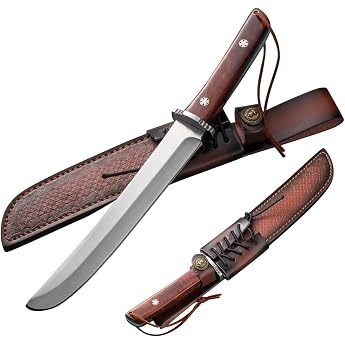 DCE Tsuba-Attached Japanese Style Sheath Knife with 6Cr16MoV Stainless Steel Blade, Cherry Blossom Pattern, Two Rivets, Indian Tagayusan Handle