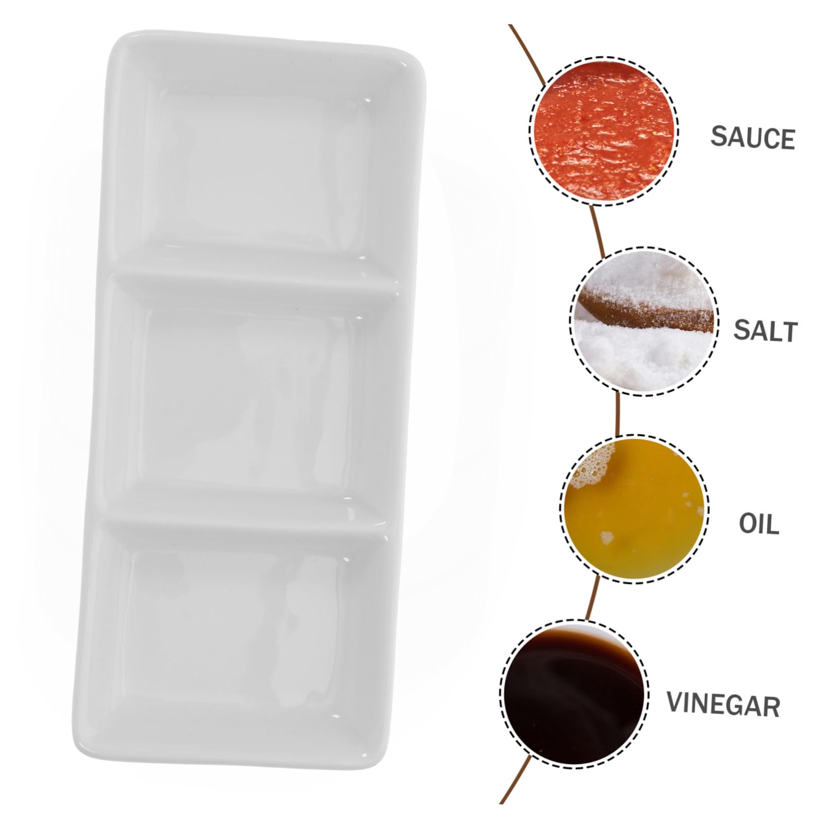 BESTonZON Lot de 5 mini assiettes à trois grilles - Petits bols en verre - Soucoupes à ketchup - Lot de 3 bols à sauce en céramique - Petit -