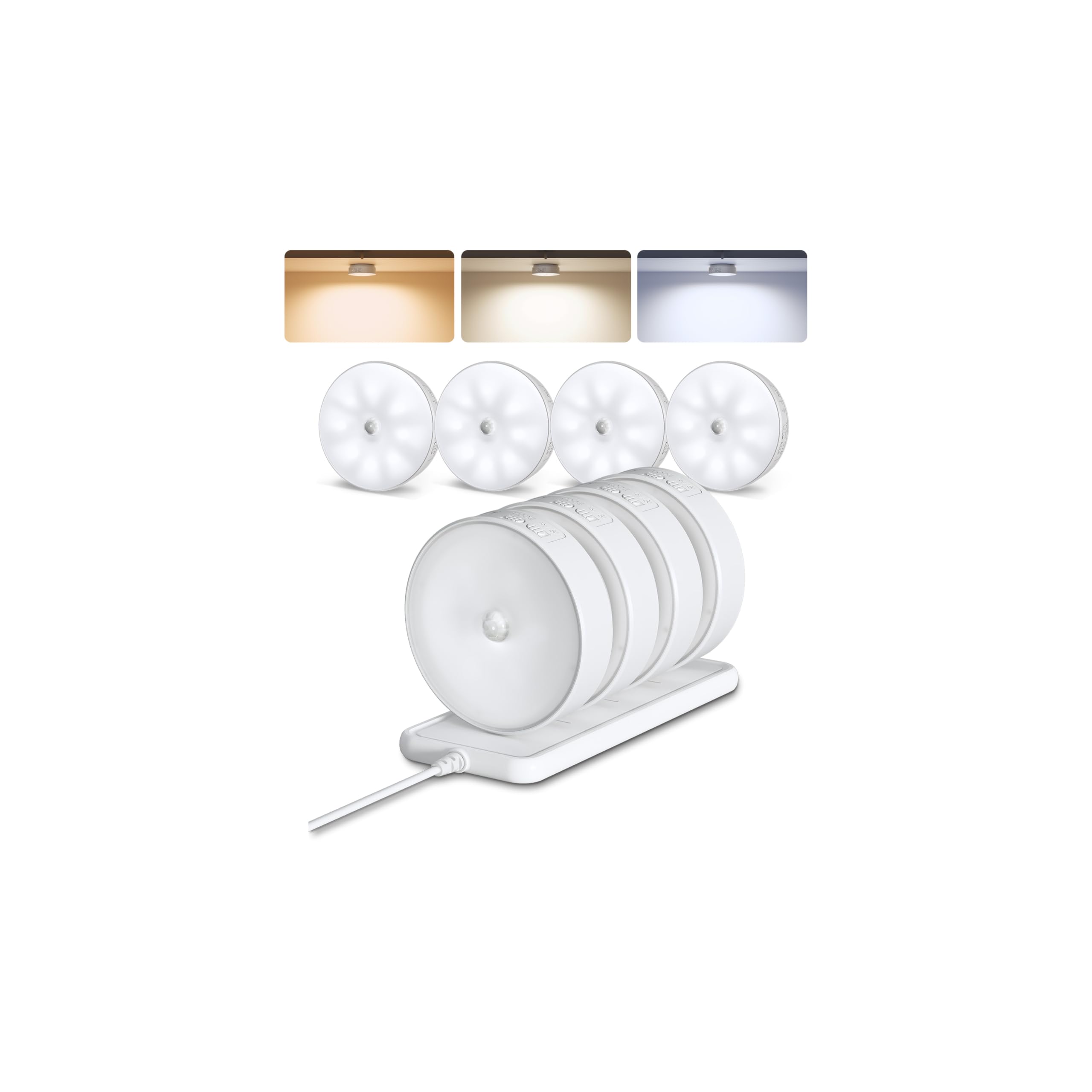 Photo 1 of EZVALO 8 Pack Motion Sensor Closet Lights with Charging Station, 1200mAh Rechargeable LED Night Lights, Under Cabinet Lights, Puck Light, Dimmable, 3 Color Temps, Magnetic, Stick-On for Kitchen