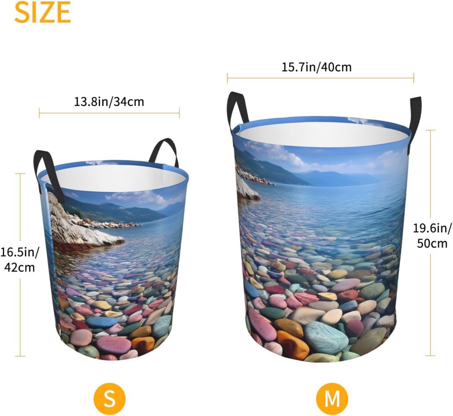 Colorful pebbles Round Single-layer Laundry Basket, Portable Storage Laundry Basket, Bedroom Clothes Storage Basket with Handle