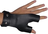 TOPARCHERY Left Hand Archery Shooting Glove - Black Leather Hand Guard Protector for Traditional Bows, Adjustable Wrist Strap