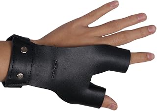 TOPARCHERY Left Hand Archery Shooting Glove - Black Leather Hand Guard Protector for Traditional Bows, Adjustable Wrist Strap