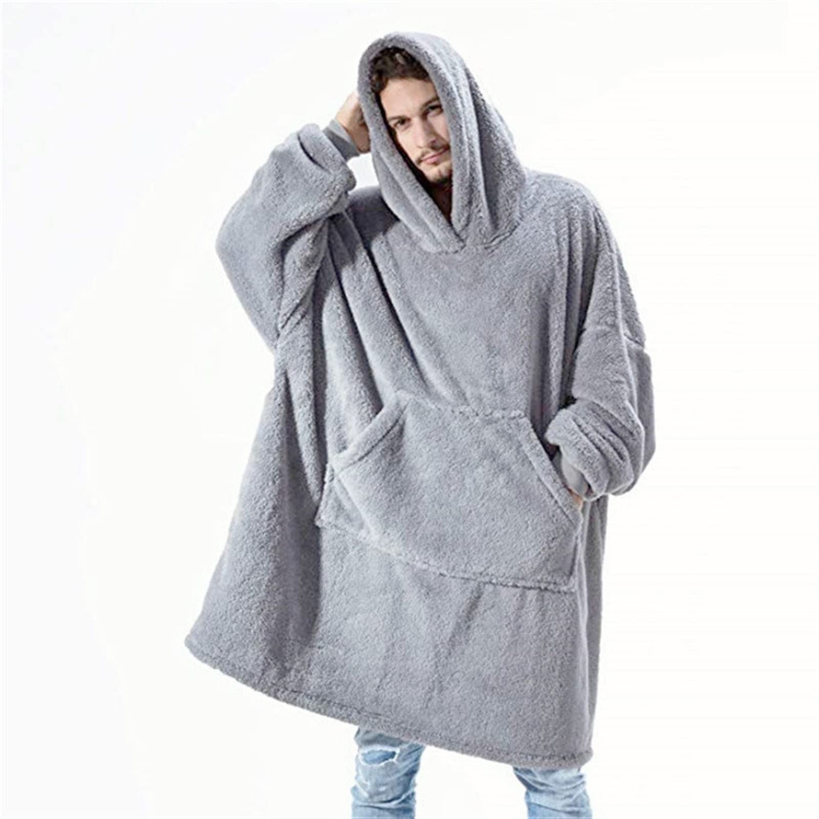 Winter Warm Hoodies Blanket With Sleeves Oversized Women Men Pullovers Thicken TV Blanket Hoodies Sleepwear (Color : Grey, Size : One Size)