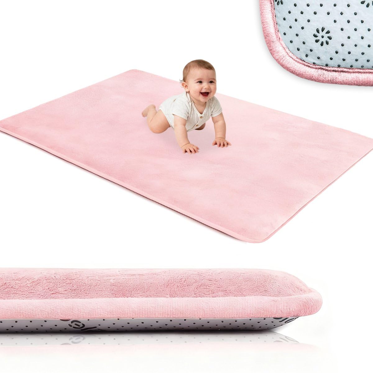 Tappeto Gioco Bambini Acolchado 2 cm Extra Spesso, Antiscivolo, Ideale per Pavimenti e Box Neonato, Palestra Neonati, Tappeto Tummy Time Neonati Rosa, 200 x 250 cm