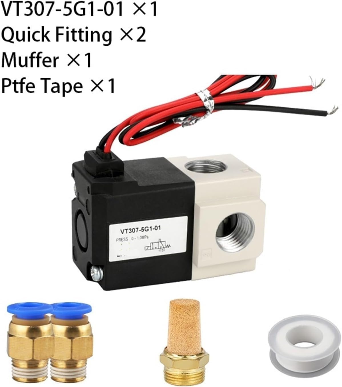 1 szt. VT307 3/2-drogowy pneumatyczny zawór elektromagnetyczny podciśnienia — bezpośredniego działania, 220 V/24 V/12 V, 0~0,7 MPa Ciśnienie robocze(VT307V-5G1-02DC24V)