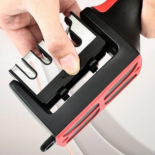 Miniatura 5 de Cuchillo de 4 etapas, afilador de tijeras, cuchillo de cocina universal y tijera para todo tipo de herramienta de afilado, mediano, rojo y negro