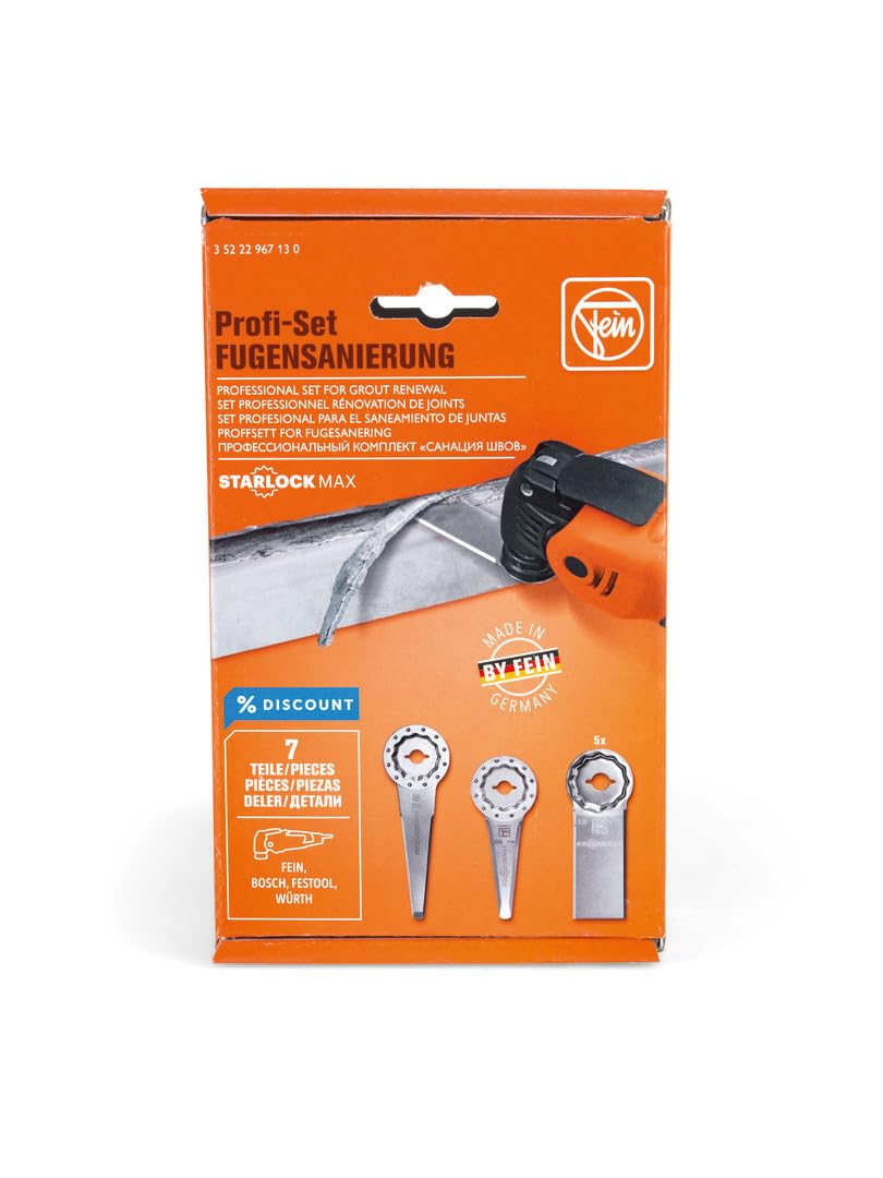 FEIN Set RISANAMENTO GIUNTI | Set Professionale di 7 Coltelli per Risanamento Fughe Dilatazioni Profonde fino a 90 mm, Adatti agli utensili multifunzione FEIN con attacco StarlockMax, 100% Qualità