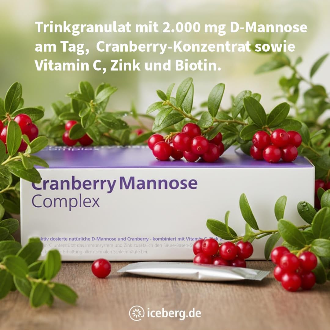 Cranberry Mannose Complex – reine D-Mannose, Cranberry, Biotin & Vitamin C | Nahrungsergänzung für die Blasen- & Harnwegsroutine – Biotin trägt zur Erhaltung normaler Schleimhäute bei