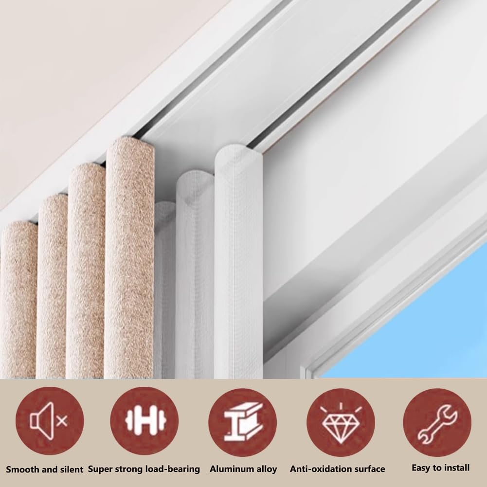 Doppio Binario per Tende invisibili, Binari Tende Heavy Duty scorrevoli a soffitto, Kit Binario in alluminio personalizzabile 60 bis 680 CM per finestre, doccia, divisorio(White,1.3m(4.3ft))