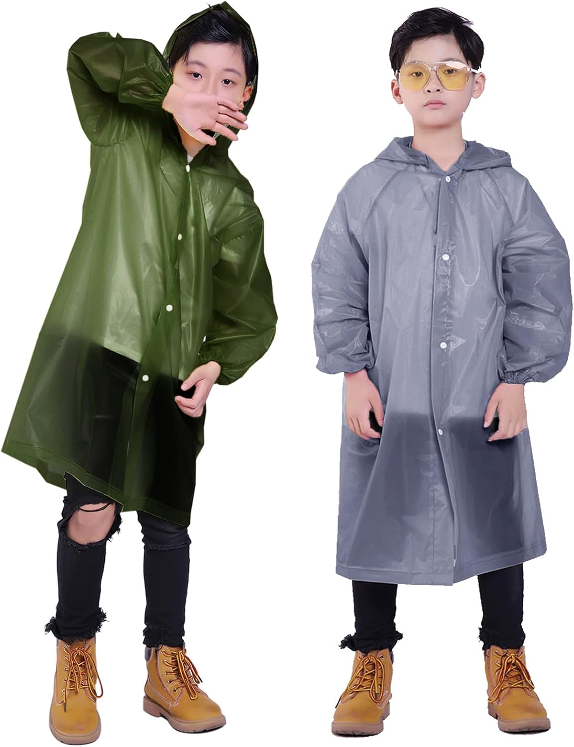 Kids Rain Jacket, 2 Pack Rain Ponchos for Kids - Reusable Raincoats for Boys and Girls Waterproof Outdoor Rain Gear