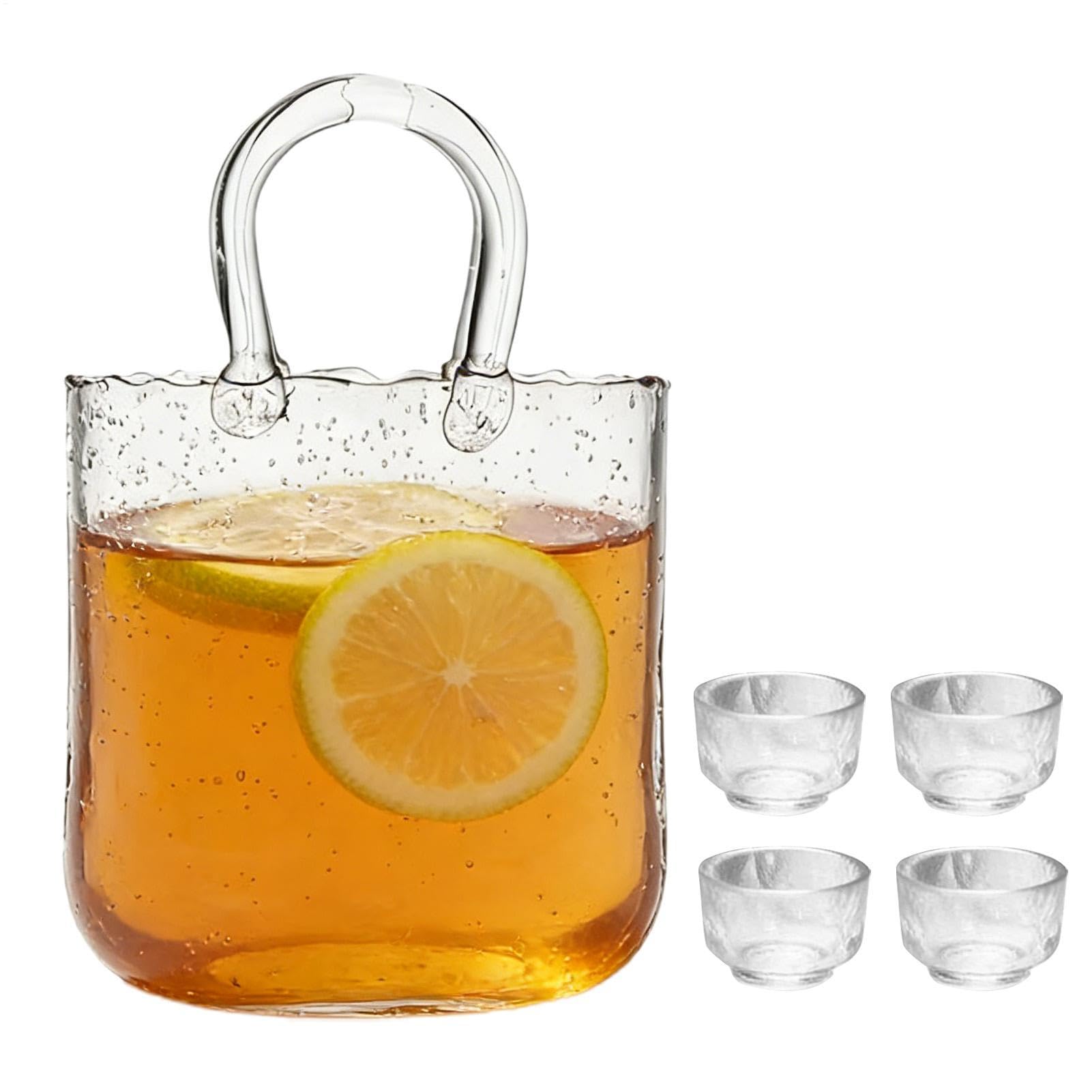 Genérico Vasos para Beber,Jarra de Agua Transparente 2340 ml con Forma de Bolso | Incluye 4,para, Bodas, Brunch, Té de la Tarde, Reuniones, Cumpleaños, Hogar y Cocina