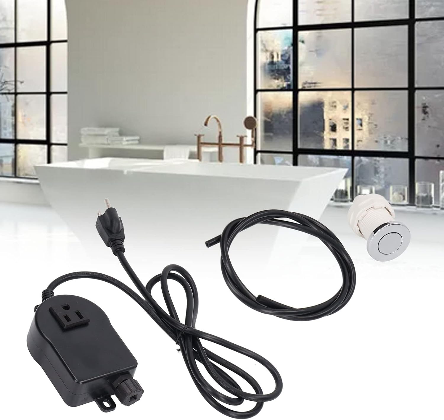 EVTSCAN Garbage Disposal Air Switch Kit, with Air Switch Button and 3.28ft Pipe, Work with Universal Garbage Disposals, for Kitchen Sink Bathtubs