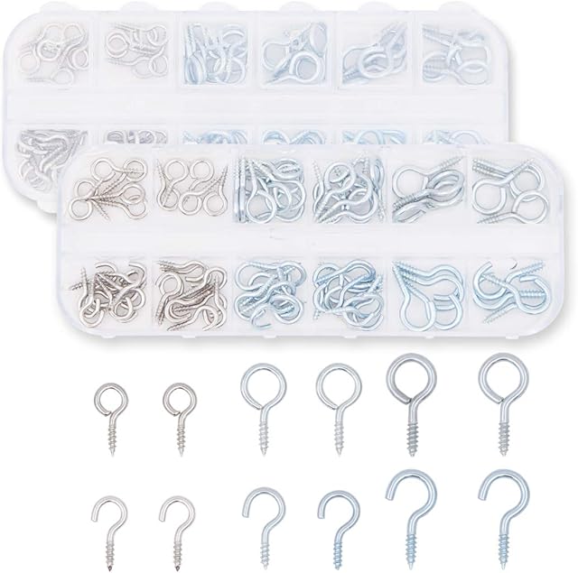 Mixed Size Metal Eye Screws Hooks Nickel Plated Cup Hooks DIY Craft Projects Hanging Ornament Items Silver Blue Zinc Threaded Eye Pins