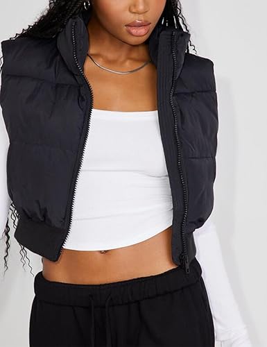 Miniatura 3 de Flygo Chaleco acolchado recortado con cremallera y cuello alto sin mangas acolchado para mujer