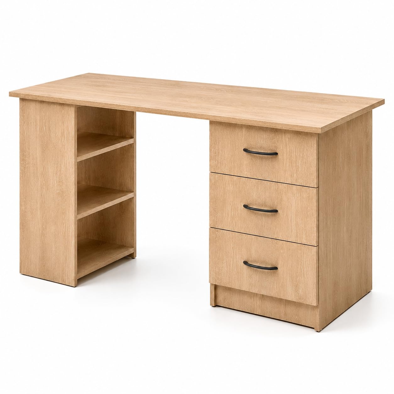 Scrivania Da Ufficio E Studio In Stile Moderno 120 cm Con 3 Cassetti E 3 Ripiani A Giorno Struttura In MDF Resistente Design Minimal Salvaspazio Ideale per Casa Cameretta E Smart Working Colore Rovere