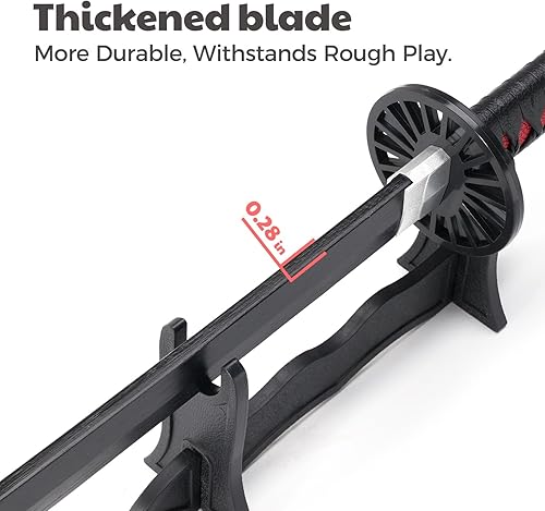 Miniatura 3 de Zisu Espada Demon Slayer  Réplica corta de Katana de cosplay de 23.6 pulgadas para niños, completa con cinturón, soporte y diseño fiel a mostrar,